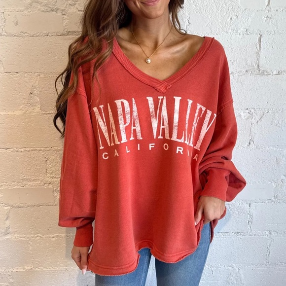 FREE PEOPLE Venice V Neck Graphic Sweatshirt L - Picture 3 of 6